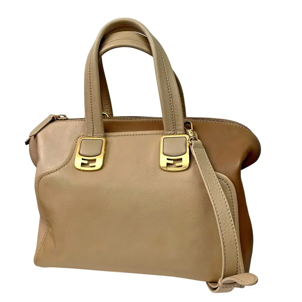 FENDI Chameleon Tri Nude Beige Tan Camel Leather Satchel Top Handle Bag Strap
